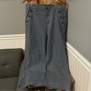 LRL Ralph Lauren Women’s Denim Pinstripes Pants Wide Leg Buttons Pockets Size 12